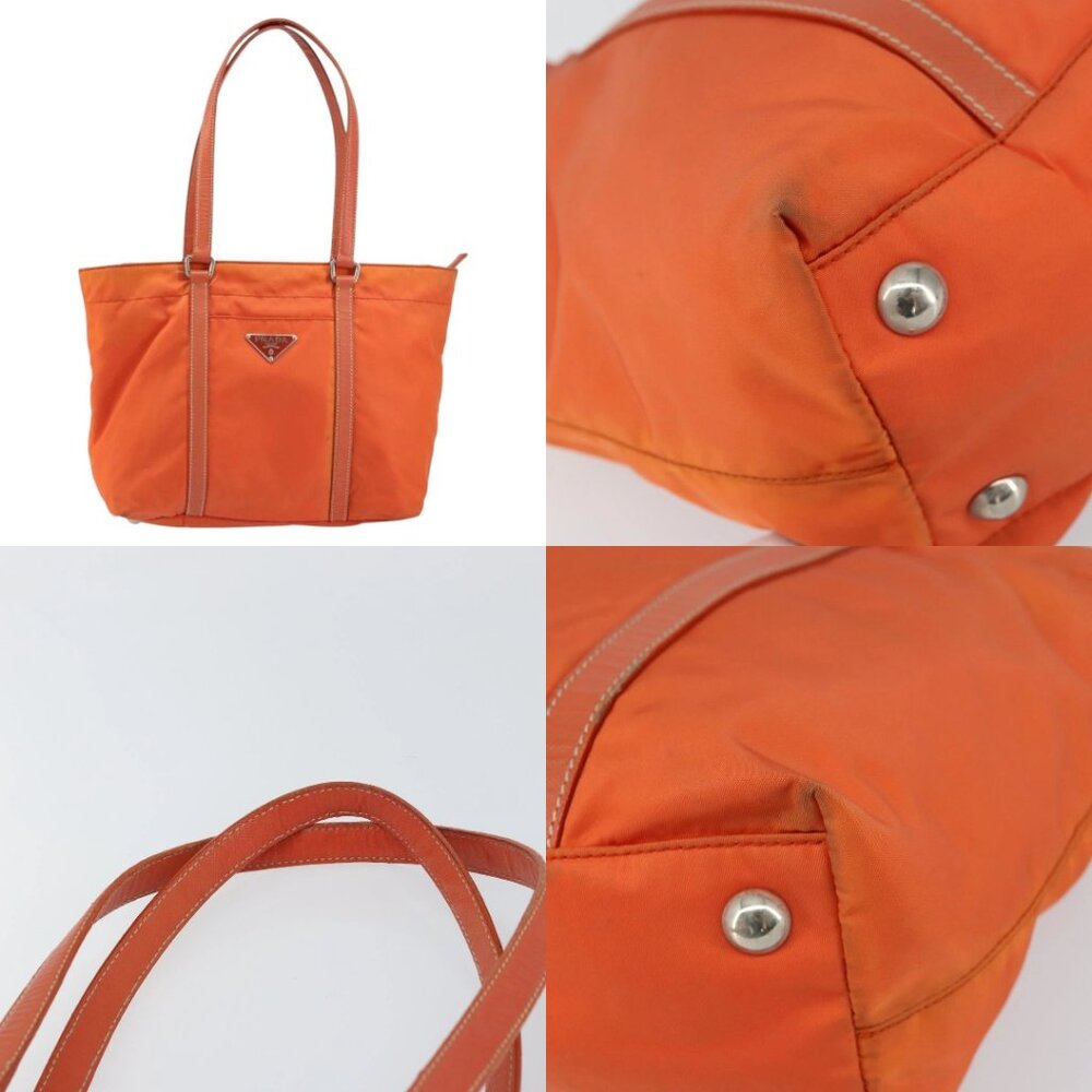 PRADA Tote Bag Nylon Leather Orange Silver Auth gh1423 - Picture 13 of 15